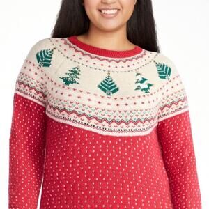 Holiday Time Red and White Holiday Sweater with Tree Pattern Size 2X